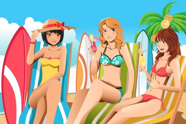 A vector illustration of a group of women relaxing on the beach